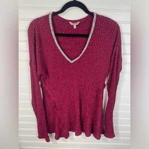 Juicy Couture Burgundy Swing Embellished V-neck Waffle Knit Sweater L Women’s